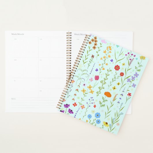 Wilde bloemen schilderen turquoise achtergrond planner (Display)