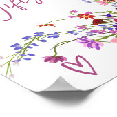 Wilde bloemen script geschenken vrijgezellenfeest poster (Hoek)