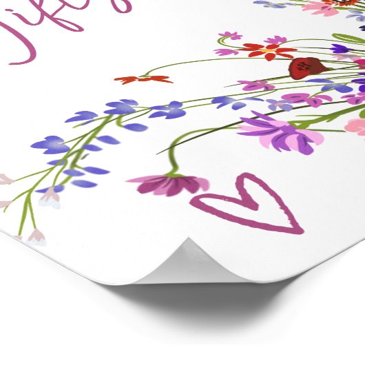 Wilde bloemen script geschenken vrijgezellenfeest poster (Hoek)