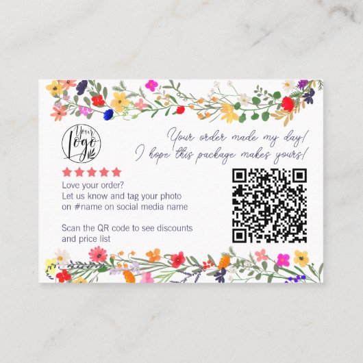 Wilde bloemen scriptvolgorde logo dank u qr visitekaartje (Achterkant)