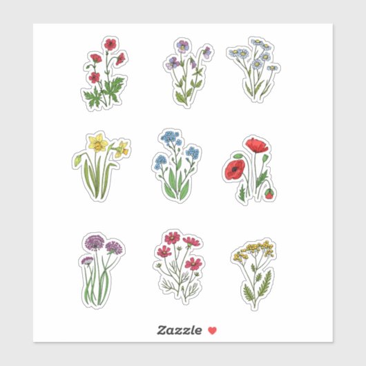Wilde bloemen stelsticker sticker (Vel)