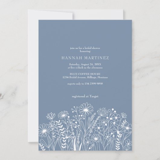 Wilde Bloemen Stof Blauw Elegante Boho Bruiloft Fe Kaart (Voorkant)