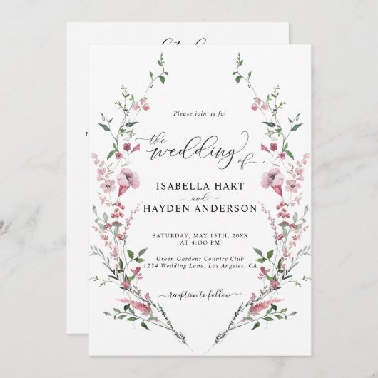 Wilde bloemen stoffig roze alles in één QR-code br Kaart (Voorkant / Achterkant)