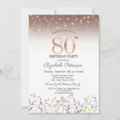 Wilde bloemen, String Lights Glitter 80th Birthday Kaart (Voorkant)