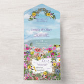 Wilde bloemen tegen een blauwe hemel all in one uitnodiging (Binnen)