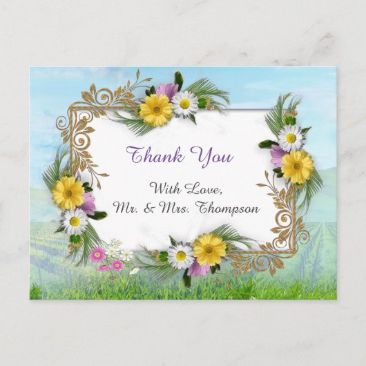 Wilde bloemen tegen een blauwe hemel briefkaart (Voorkant)