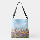 Wilde bloemen tegen een blauwe hemel crossbody tas (Achterkant)