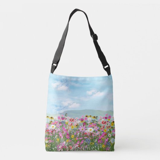 Wilde bloemen tegen een blauwe hemel crossbody tas (Achterkant)