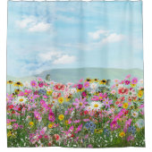 Wilde bloemen tegen een blauwe hemel douchegordijn (Voorkant)