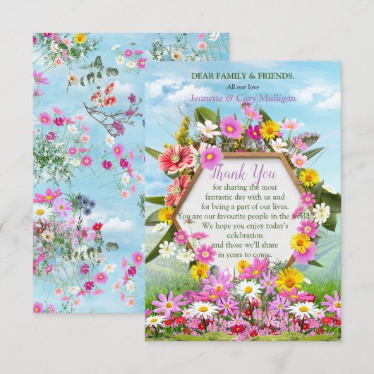 Wilde bloemen tegen een blauwe hemel RSVP kaartje (Voorkant / Achterkant)