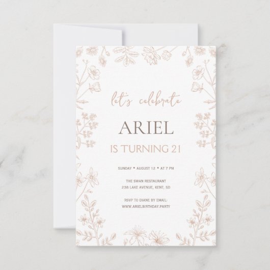 Wilde bloemen tekenen schattige bloemen 21e verjaa kaart (Voorkant)