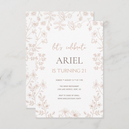 Wilde bloemen tekenen schattige bloemen 21e verjaa kaart (Voorkant / Achterkant)