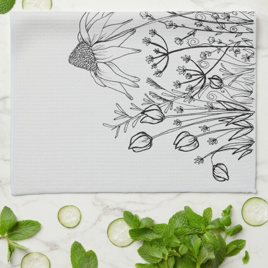 Wilde bloemen tekenen theedoek (Gevouwen)