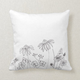 Wilde bloemen tekening kussen