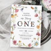 Wilde Bloemen Thema 1e Verjaardagsfeest Tweeling Kaart