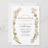 Wilde Bloemen Thema Meisje 1e Verjaardag Kaart (Voorkant)