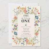 Wilde Bloemen Thema Meisje Eerste Verjaardag Kaart (Voorkant)