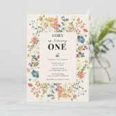 Wilde Bloemen Thema Meisje Eerste Verjaardag Kaart (Staand voorkant)