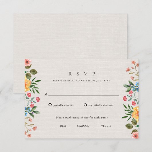 Wilde bloemen Tuinbruiloft RSVP Kaartje (Voorkant / Achterkant)
