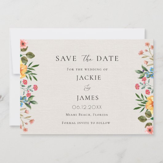 Wilde bloemen Tuinbruiloft Save The Date (Voorkant)
