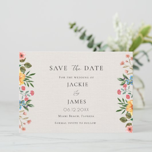 Wilde bloemen Tuinbruiloft Save The Date (Staand voorkant)