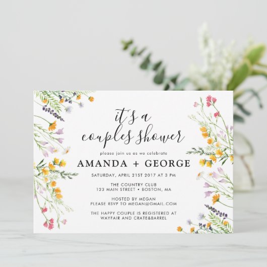 Wilde bloemen Uitnodiging voor douche (Staand voorkant)