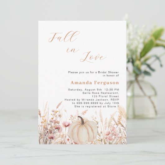 Wilde bloemen vallen liefde pompoen perzik Bruids  Kaart (Staand voorkant)