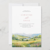 Wilde Bloemen Veld En Bergen Rustieke Bruiloft Kaart (Voorkant)