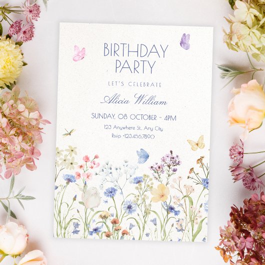 Wilde bloemen verjaardag kaart