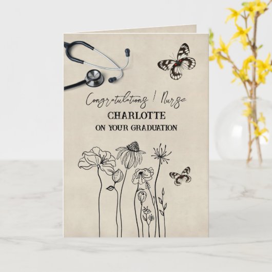 Wilde Bloemen Verpleegster Felicitaties Afstuderen Kaart (Gele Bloem)