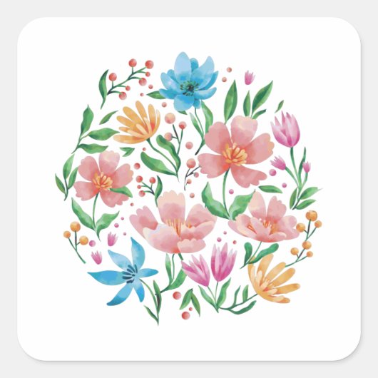 Wilde bloemen vierkante sticker (Voorkant)
