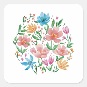 Wilde bloemen vierkante sticker