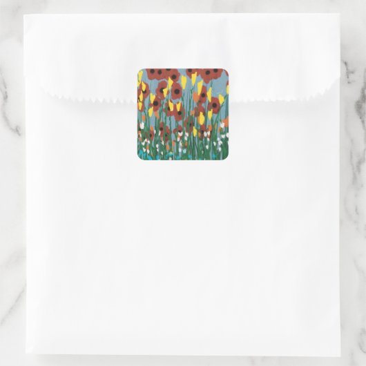 Wilde bloemen vierkante sticker (Tas)