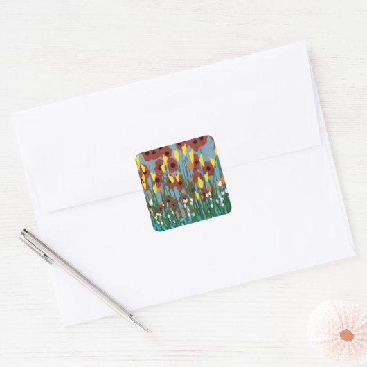 Wilde bloemen vierkante sticker (Envelop)