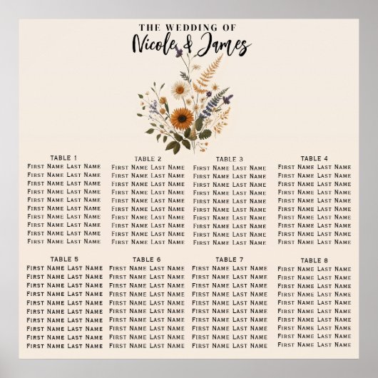 Wilde Bloemen Vintage Bloem Boho Trouwstoel Poster (Voorkant)