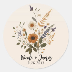 Wilde Bloemen Vintage Bloemen Boeket Boheemse Brui Ronde Sticker