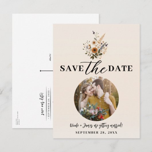 Wilde Bloemen Vintage Bloemen Boho Bewaar de Datum Aankondigingskaart (Voorkant / Achterkant)