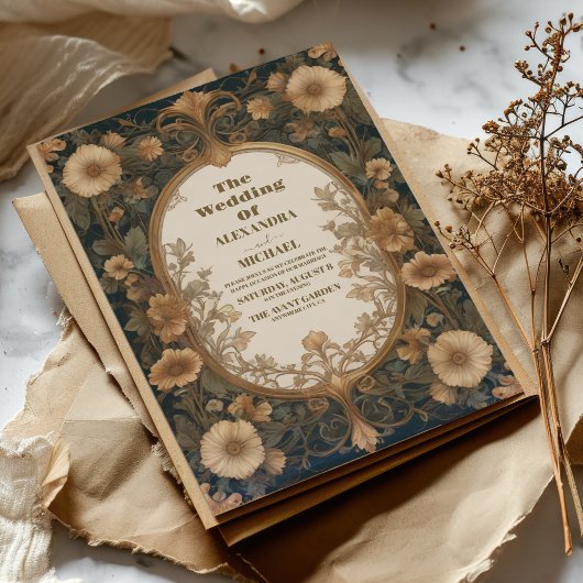 Wilde Bloemen Vintage Trouw Uitnodiging 