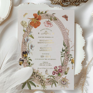 Wilde Bloemen Vintage Trouw Uitnodiging Mauve Roos