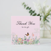 Wilde Bloemen Vlinder Roze Bedankkaart (Staand voorkant)