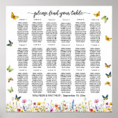 Wilde Bloemen Vlinders 18 Tafels Trouwstoelindelin Poster (Voorkant)