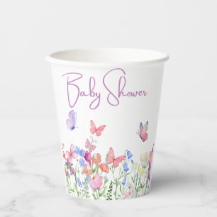 Wilde bloemen & vlinders, baby meisje, Baby shower Papieren Bekers