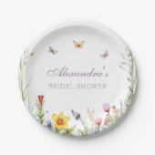 Wilde Bloemen Vlinders Boho Bloemrijke Bruidsdouch Papieren Bordje (Voorkant)