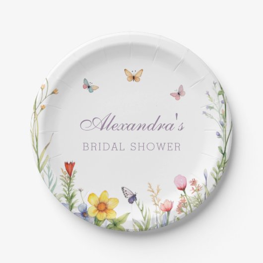 Wilde Bloemen Vlinders Boho Bloemrijke Bruidsdouch Papieren Bordje (Voorkant)