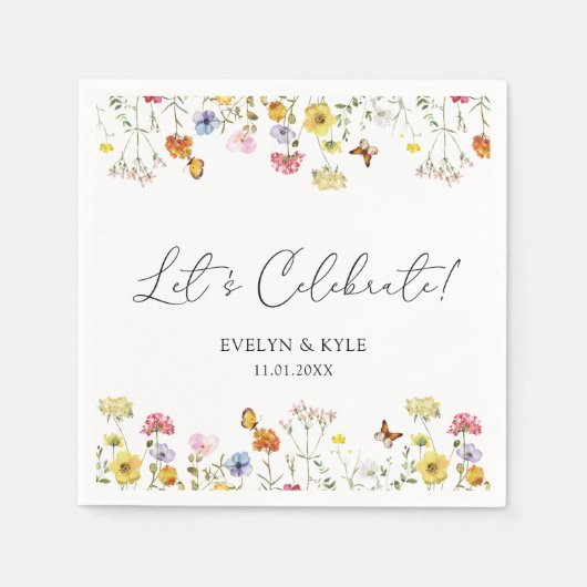 Wilde Bloemen Vlinders Boho Laten we Vieren Servet (Voorkant)
