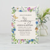 Wilde Bloemen Vlinders Frame Handgeschreven Kaart (Staand voorkant)