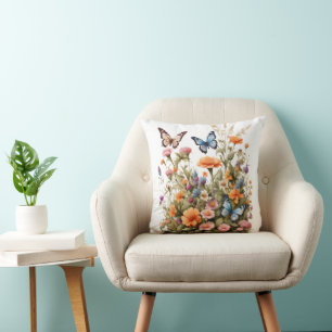 Wilde Bloemen Vlinders Waterverf Tuin Bloemen Kussen
