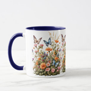 Wilde Bloemen Vlinders Waterverf Tuin Bloemen Mok
