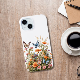 Wilde Bloemen Vlinders Waterverf Tuin iPhone 15 Case
