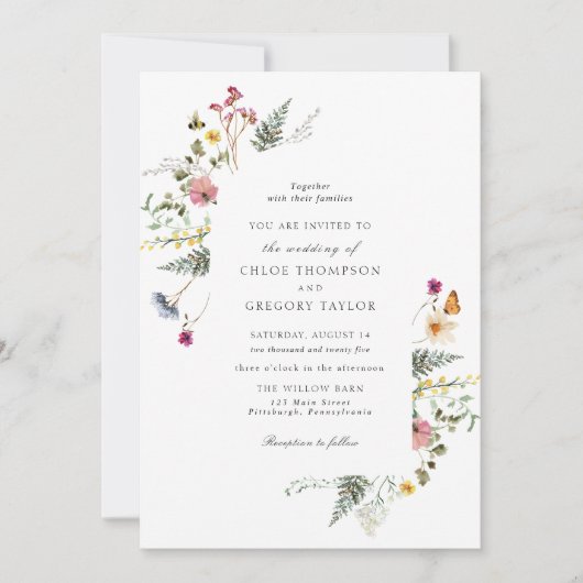 Wilde bloemen Vloeiende bloemen Uitnodiging tot br (Voorkant)